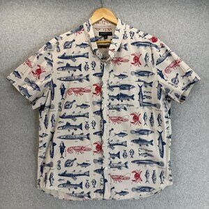 J. Crew Mercantile Flex Button Down‎ Shirt Fish Lobster Coastal Nautical Mens XL